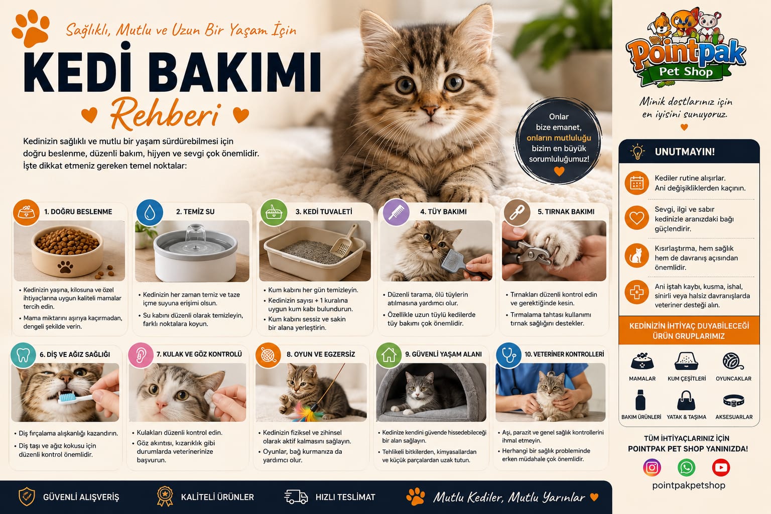 Kedi Bakımı Nasıl Yapılır? Detaylı Kedi Bakım Rehberi | Pointpak Pet Shop