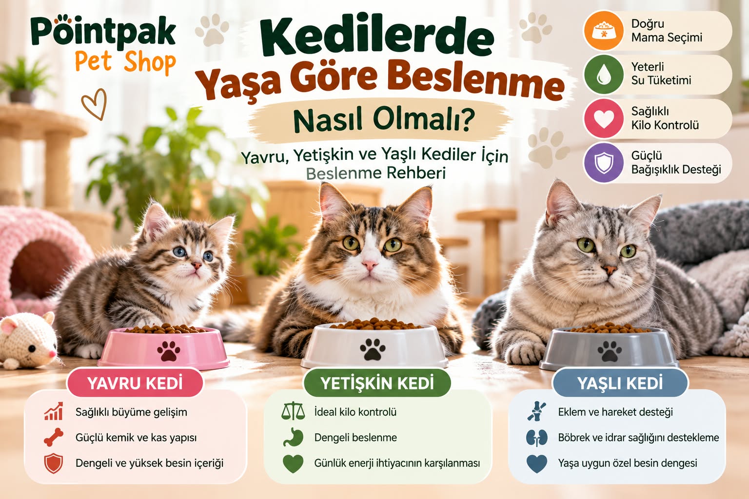 Kedilerde Yaşa Göre Beslenme Nasıl Olmalı? Yavru, Yetişkin ve Yaşlı Kediler İçin Beslenme Rehberi