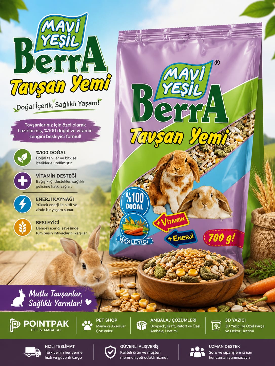 🐰 Mavi Yeşil Berra Tavşan Yemi