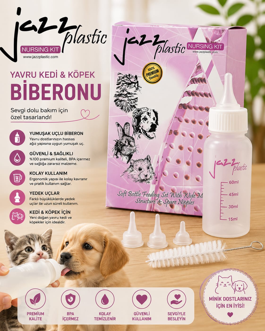 Jazz Plastic Yavru Kedi & Köpek Biberonu 🍼🐶🐱