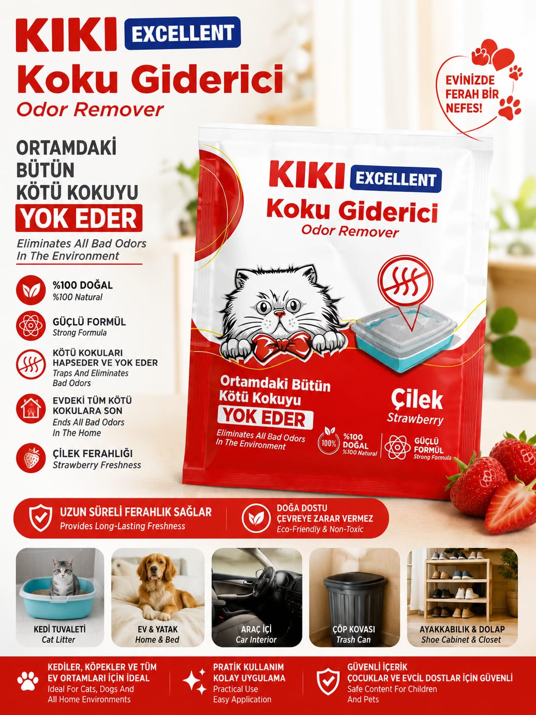KIKI Excellent Koku Giderici – Çilek Kokulu 🍓🐱