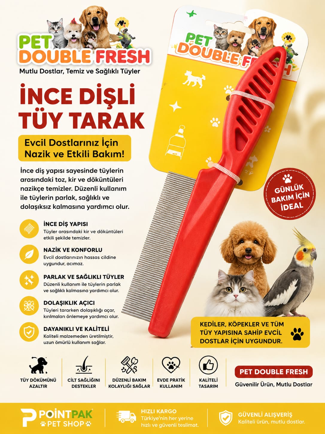 🐾 İnce Dişli Kedi - Köpek Tarağı