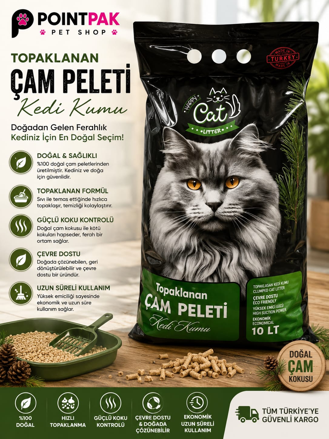 Happy Cat Topaklanan Çam Peleti Kedi Kumu 10 LT