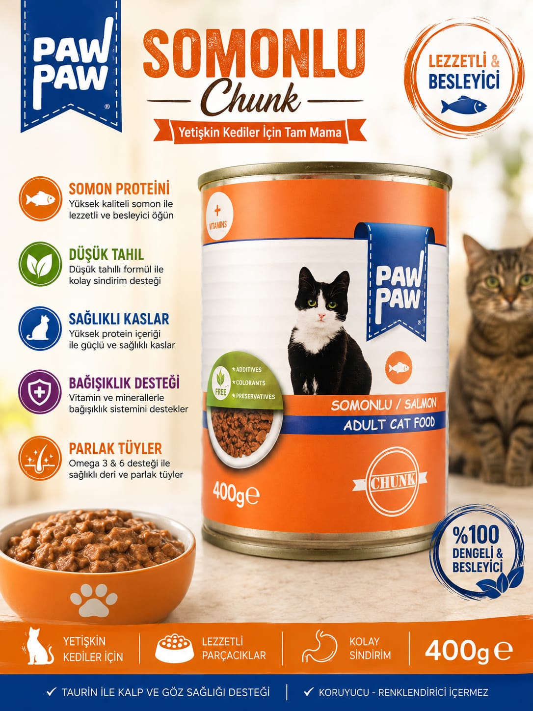 🐟 Paw Paw Somonlu Chunk Konserve Kedi Maması (400 g)