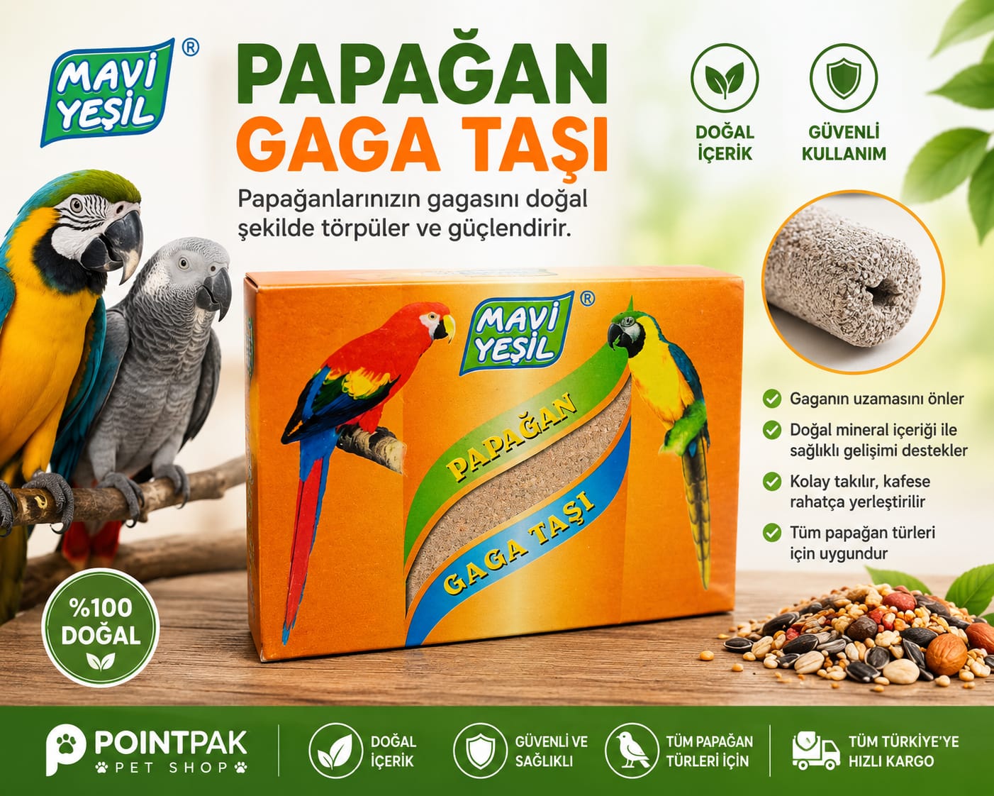 Mavi Yeşil Papağan Gaga Taşı