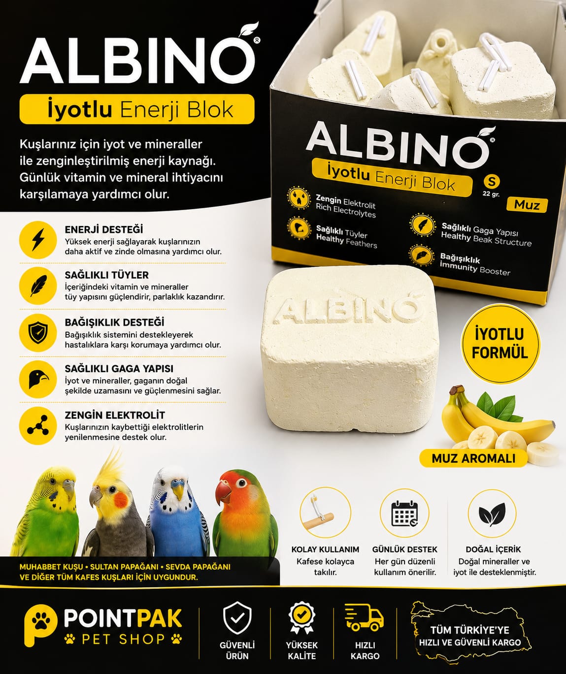 🐦 Albino İyotlu Enerji Blok – Muz Aromalı 🍌