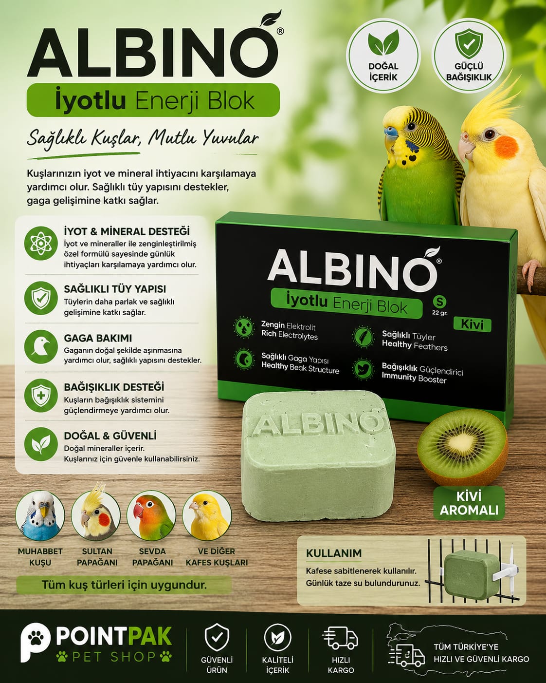 🥝 Albino İyotlu Enerji Blok – Kivi Aromalı 🐦