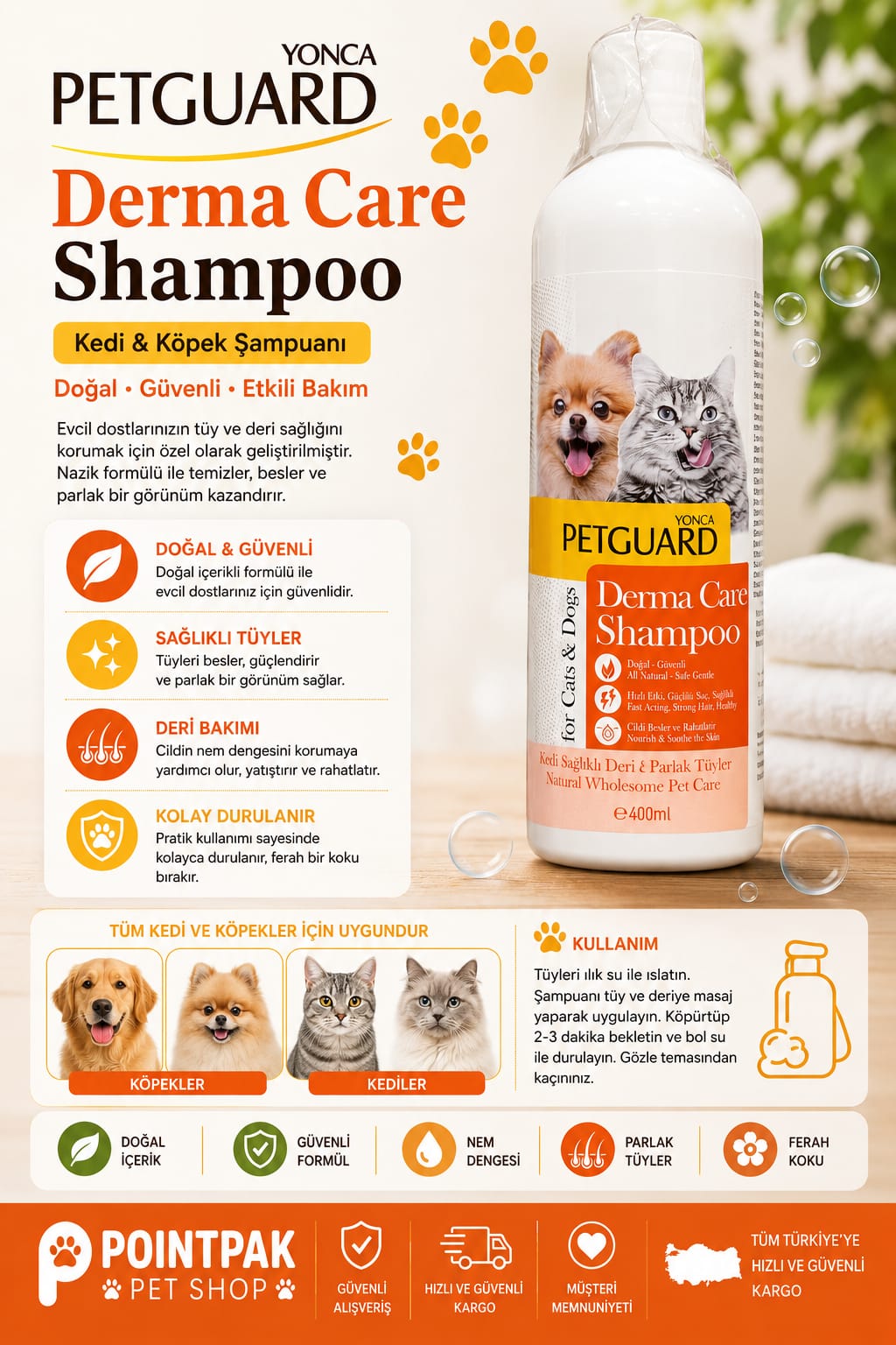 Petguard Derma Care Shampoo Kedi ve Köpek Şampuanı 400 ml