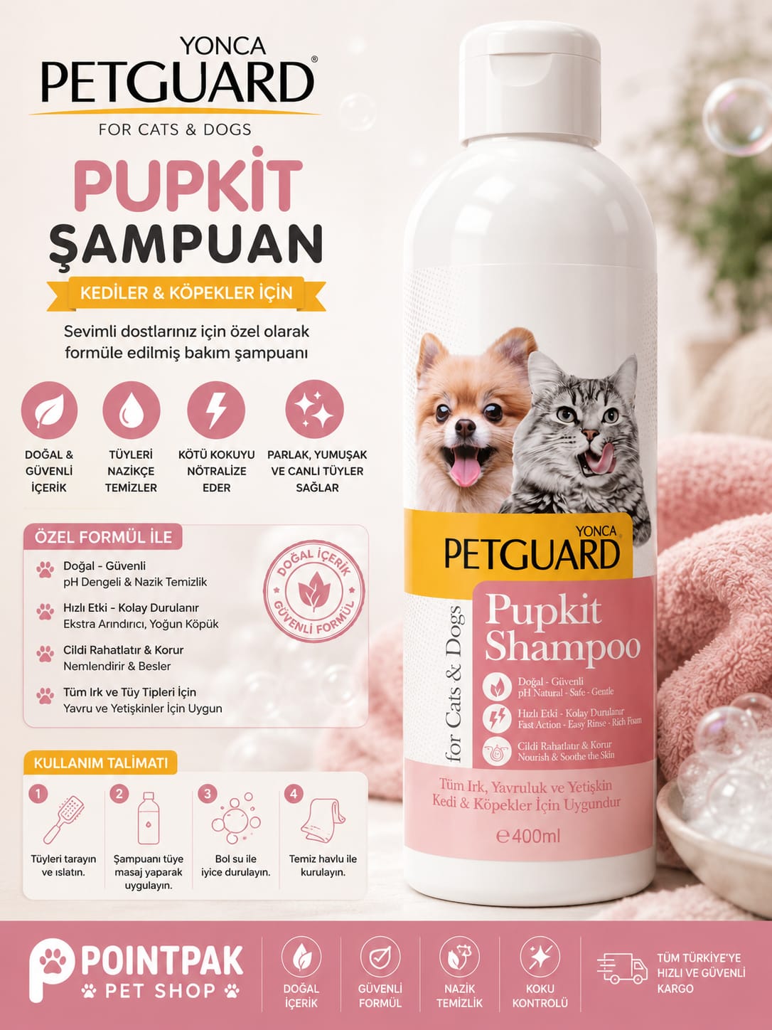 Petguard Pupkit Shampoo Kedi ve Köpek Şampuanı 400 ml