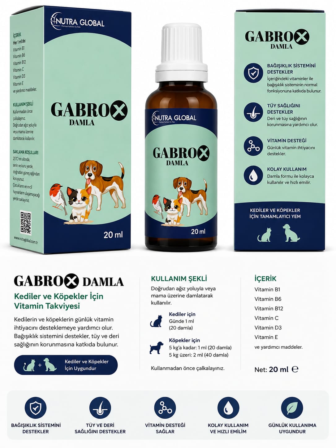 Nutra Global GABROX Damla 20 ml – Kedi ve Köpekler İçin Vitamin Takviyesi