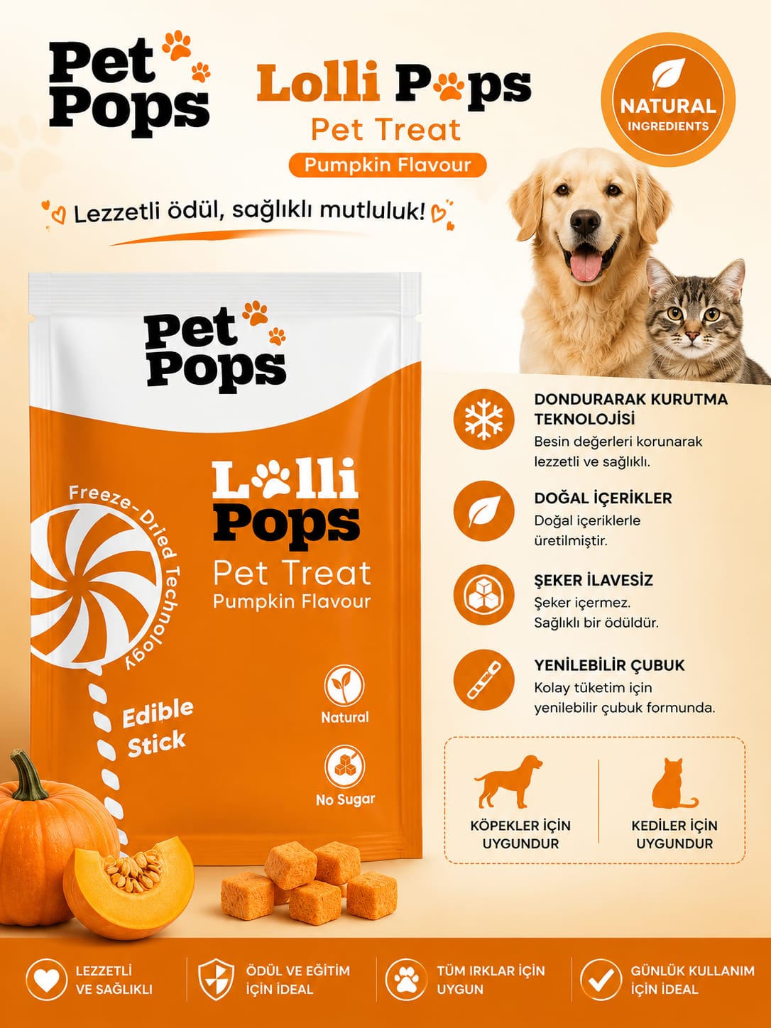 Pet Pops Lolli Pops Balkabağı Aromalı Köpek ve Kedi Ödül Maması