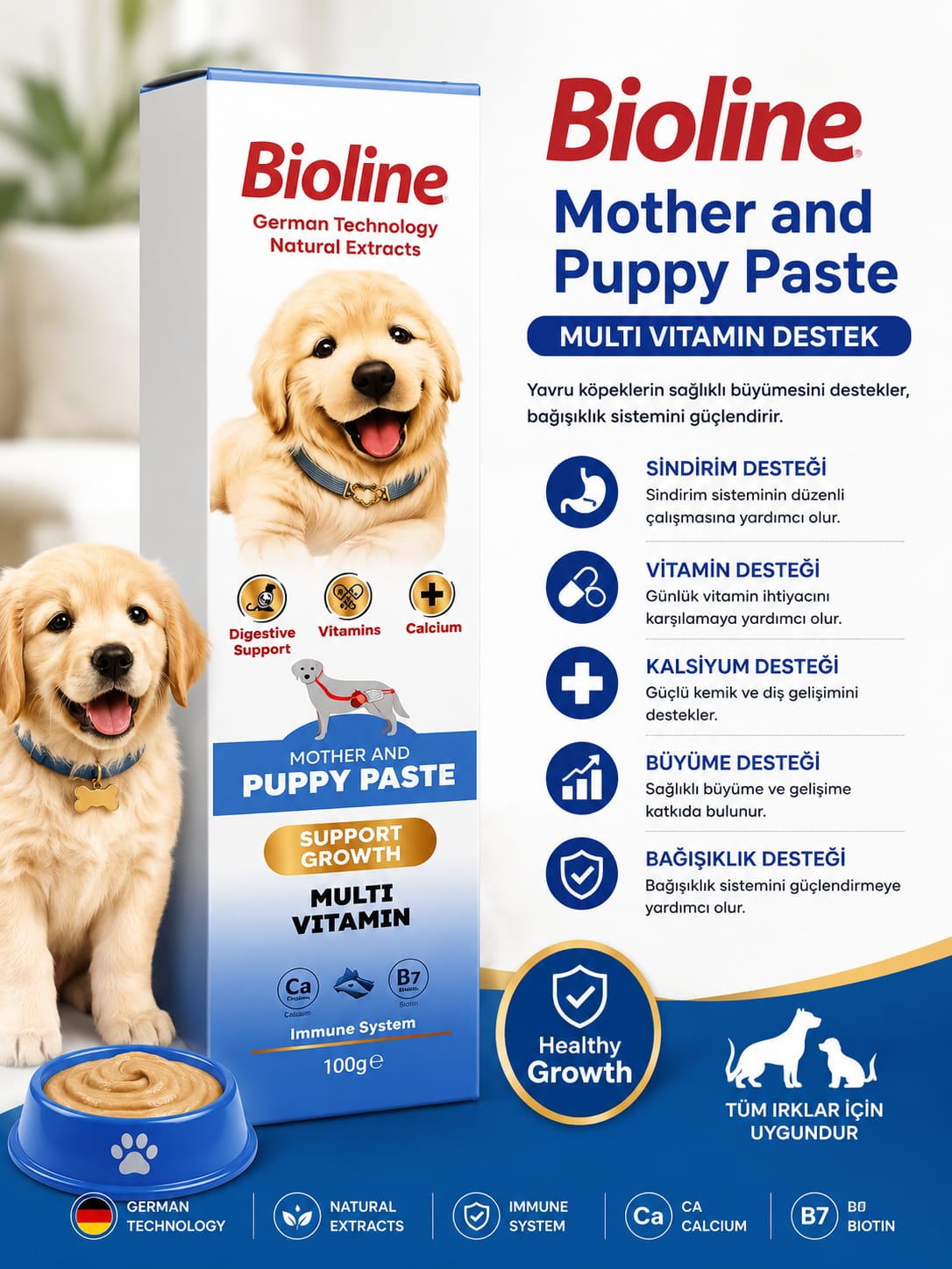 Bioline Mother and Puppy Paste Yavru Köpek ve Anne Köpek Multivitamin Macunu 100 g