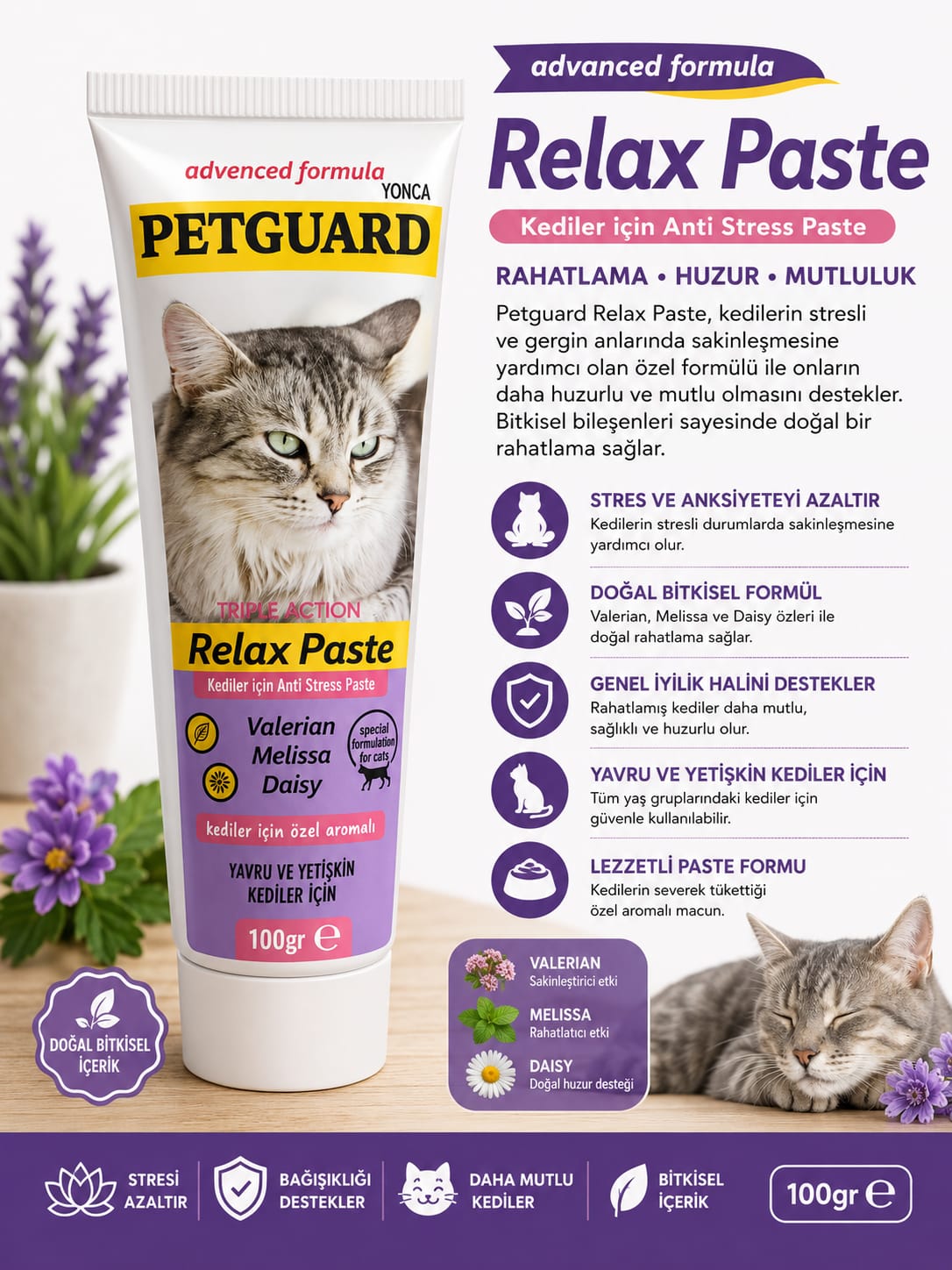 Petguard Relax Paste 100 gr – Kediler İçin Anti Stres Destek Macunu