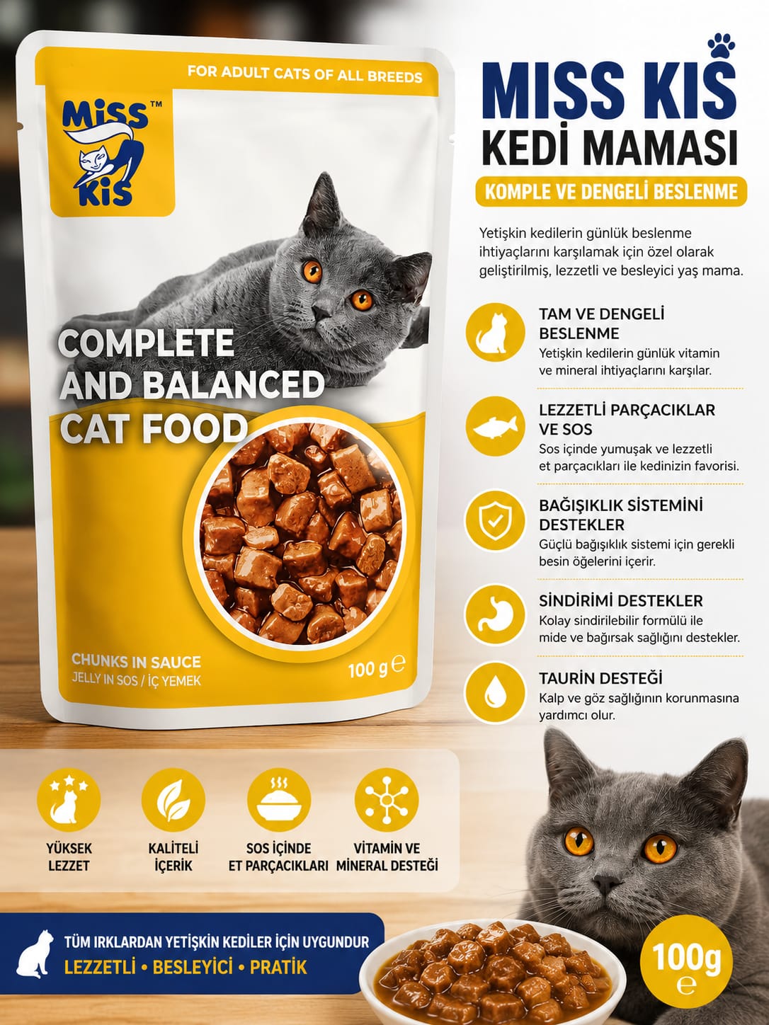 Miss Kis Complete & Balanced Cat Food – Tavuklu Soslu Yaş Kedi Maması 100 g