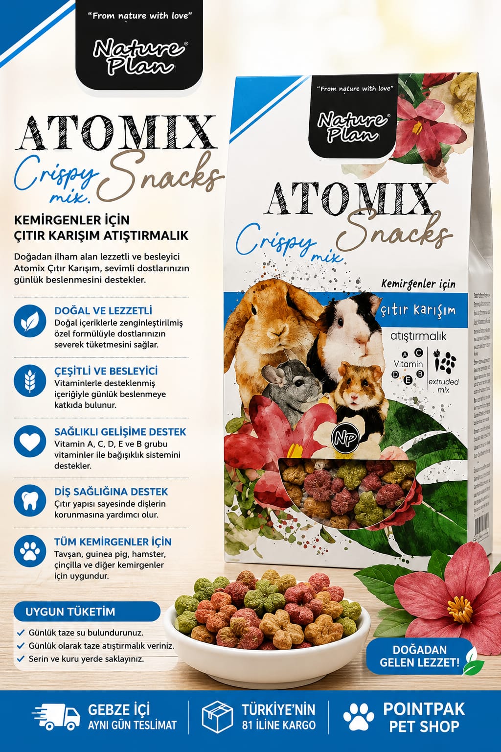 🐹 Nature Plan Atomix Crispy Mix Kemirgen Atıştırmalığı
