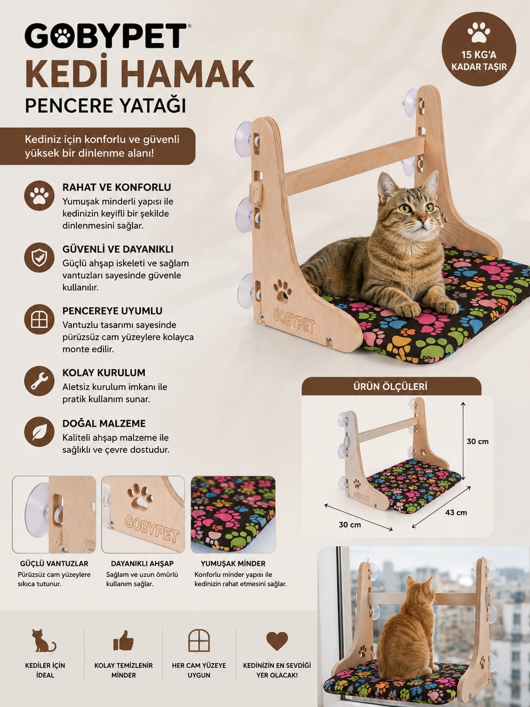 GOBYPET Kedi Hamak – Pencere Yatağı