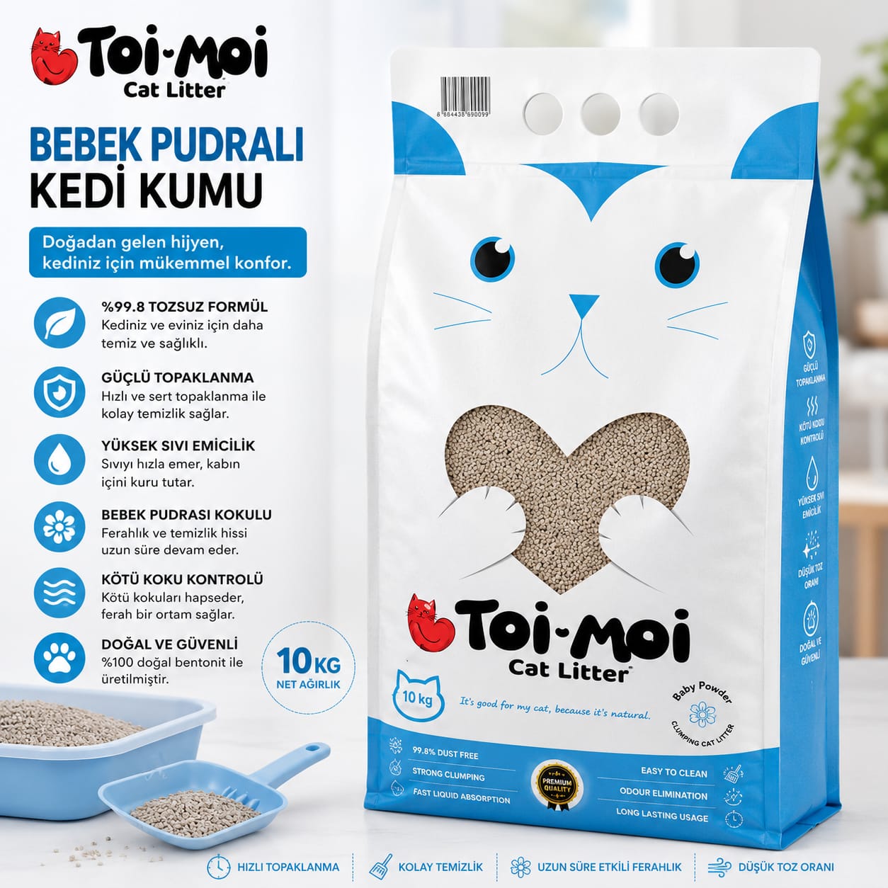Toi Moi Bebek Pudralı Kedi Kumu 10 kg