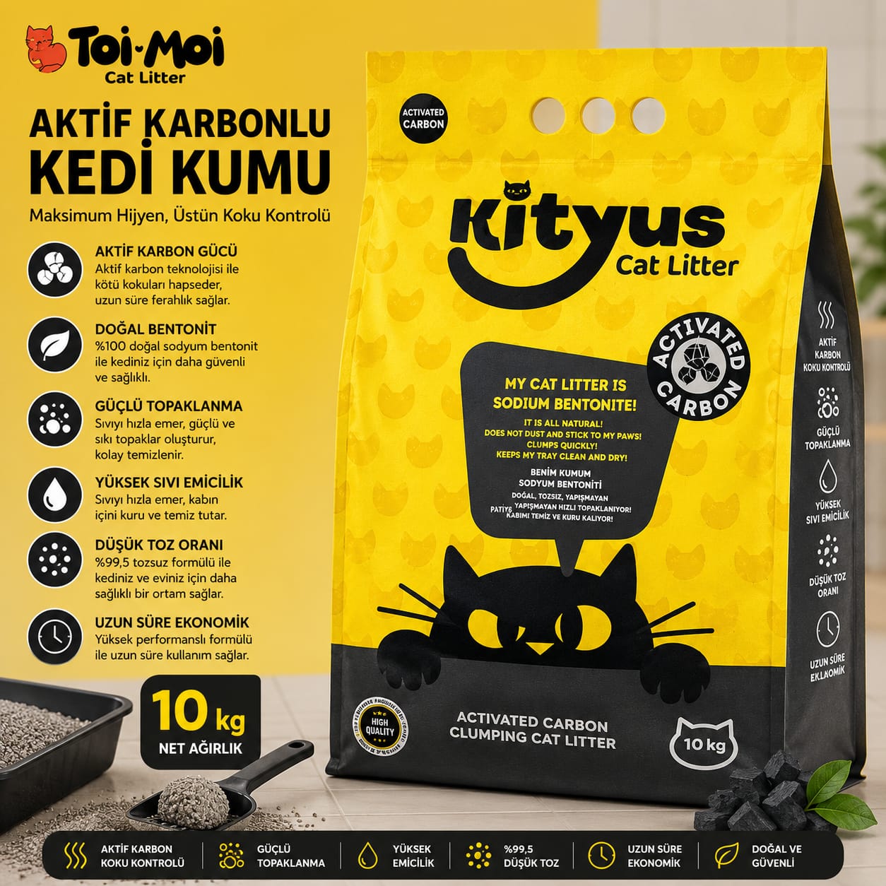 Kityus Aktif Karbonlu Kedi Kumu 10 kg