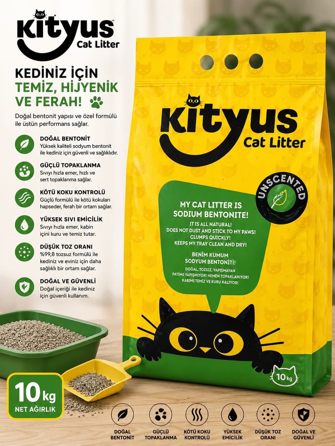 Kityus Cat Litter Parfümsüz (Unscented) Kedi Kumu 10 kg