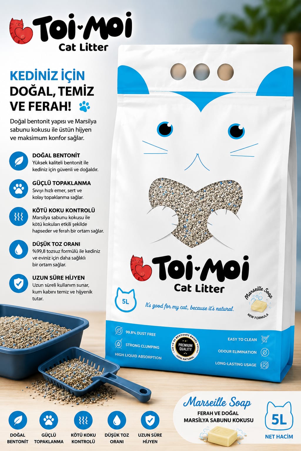 Toi Moi Cat Litter Marseille Soap 5L Kedi Kumu