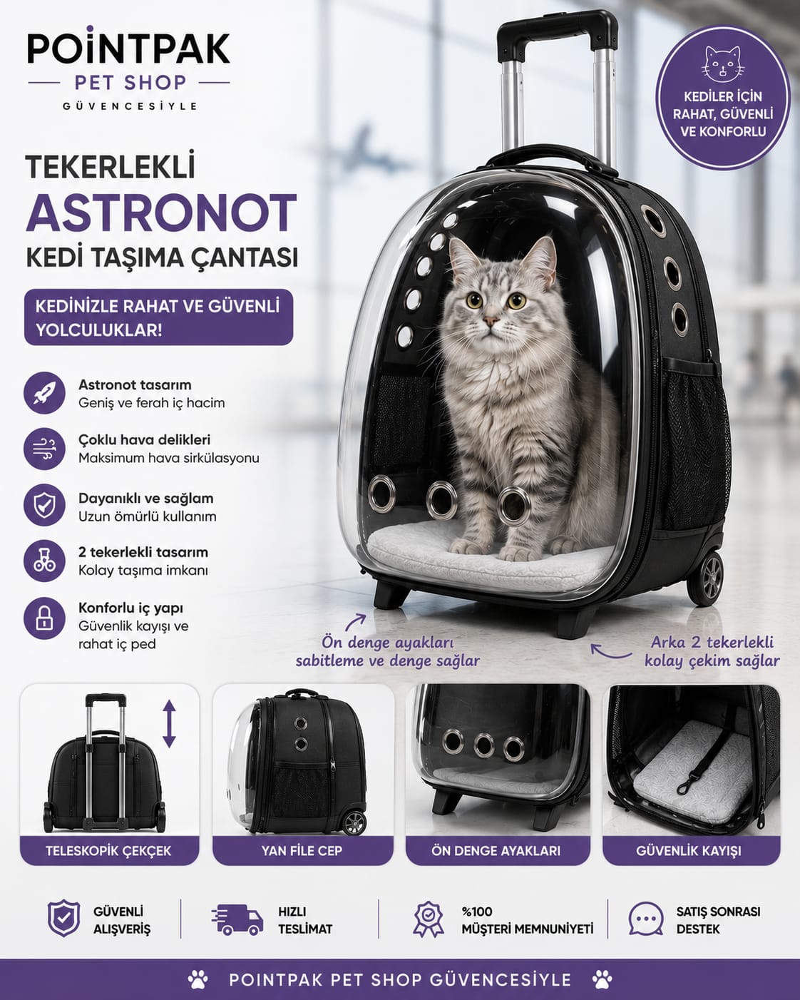 Tekerlekli Astronot Kedi Taşıma Çantası 🐱🚀