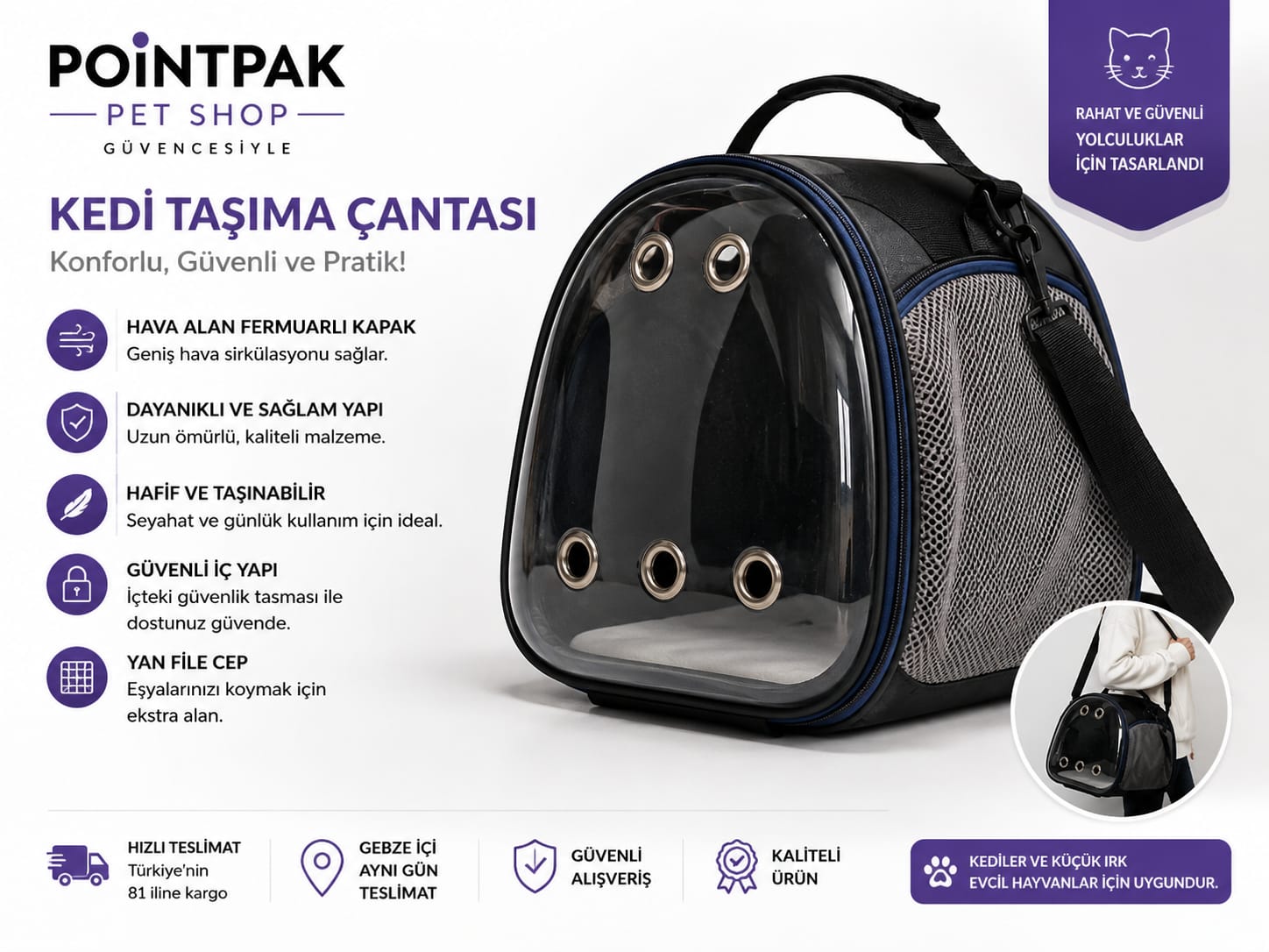 Orta Boy Kedi Köpek Taşıma Çantası 🐱🎒