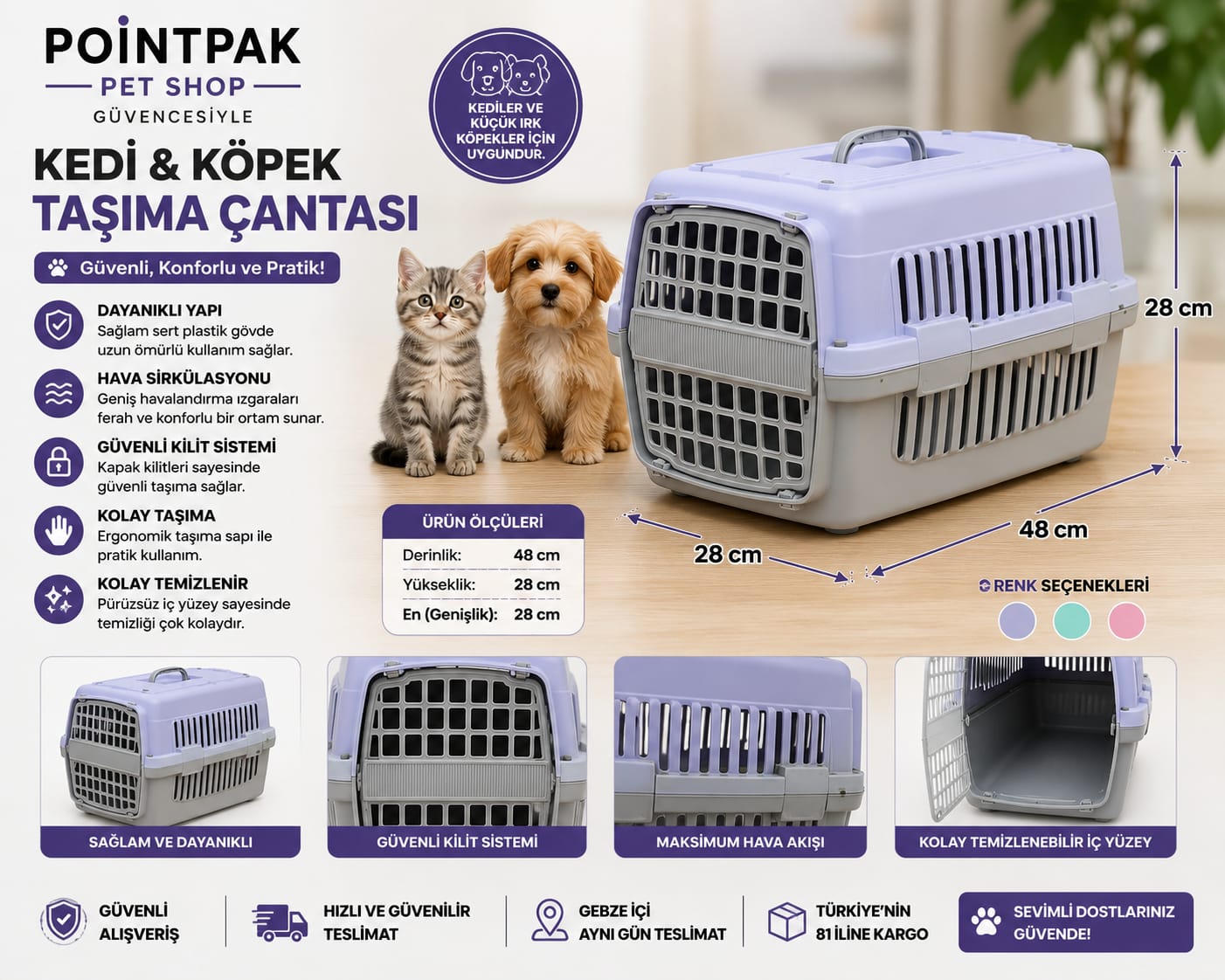 Kedi & Köpek Taşıma Çantası (48 × 28 × 28 cm) 🐱🐶