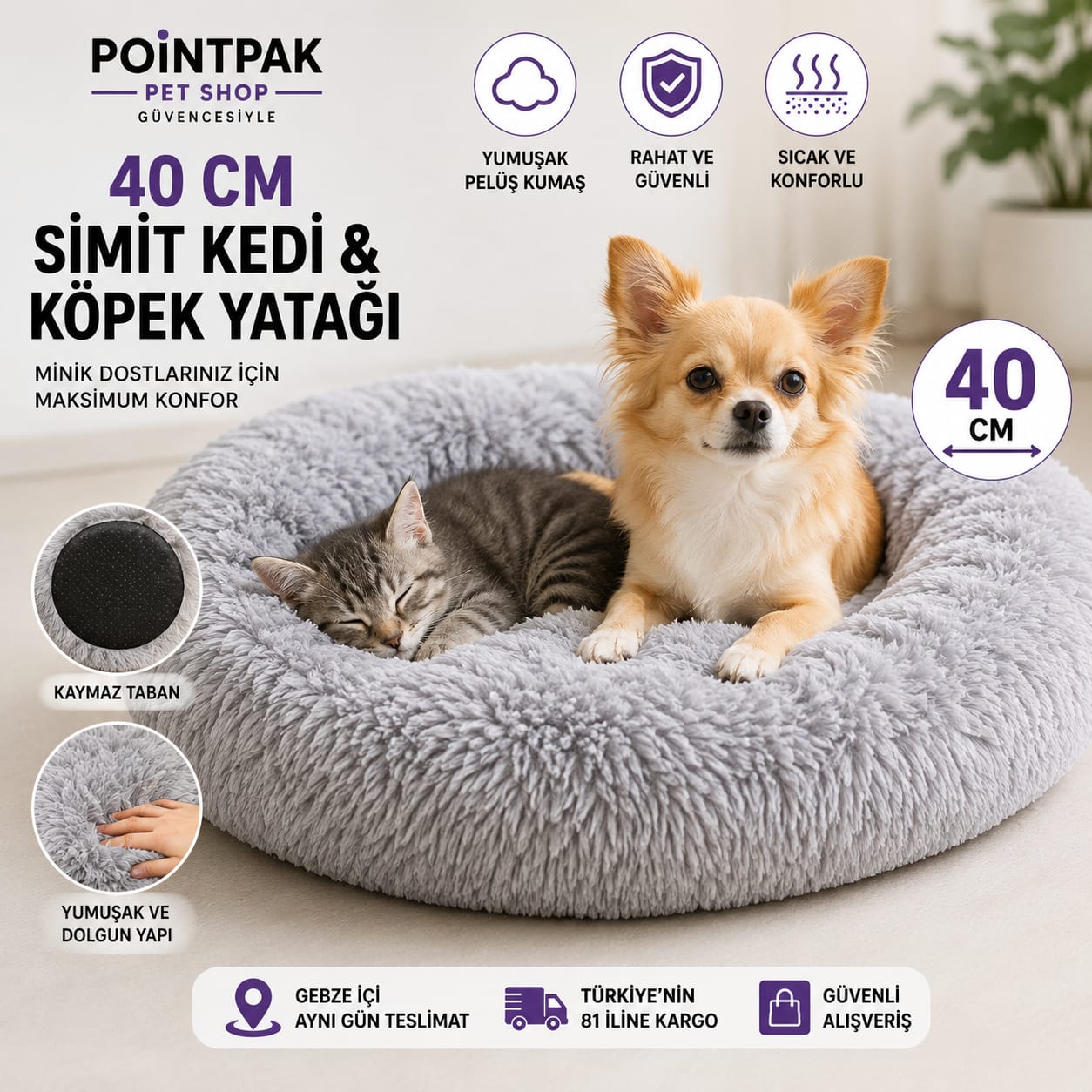 40 cm Simit Kedi & Köpek Yatağı 🐱🐶