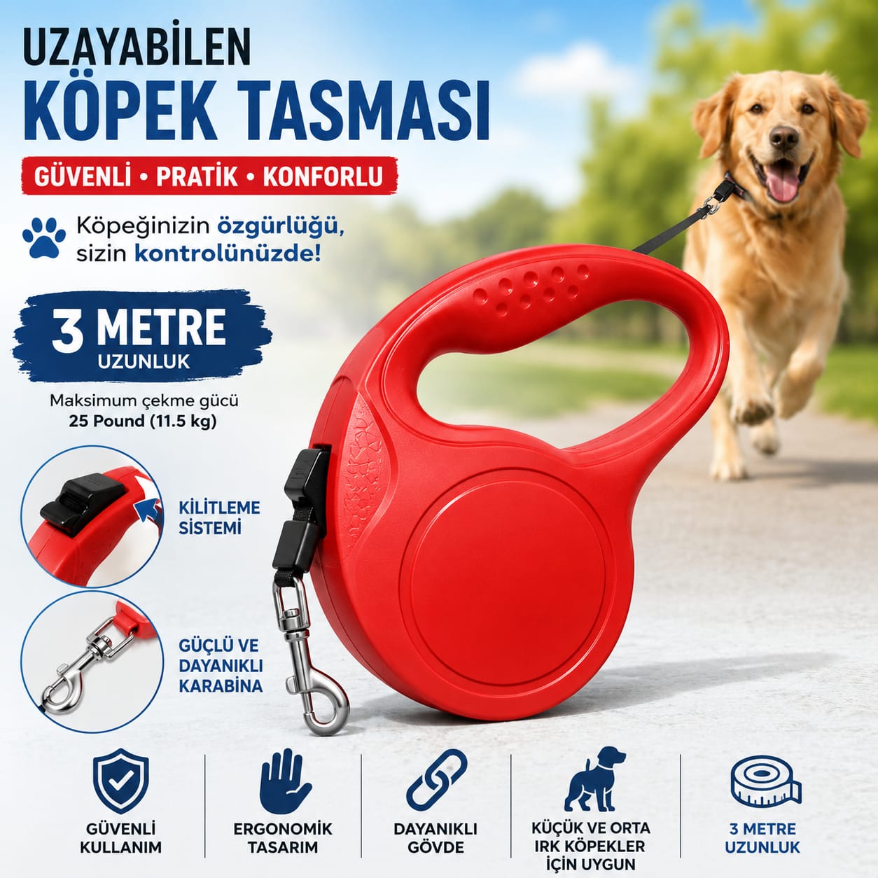 3 Metre Uzayabilen Otomatik Köpek Tasması
