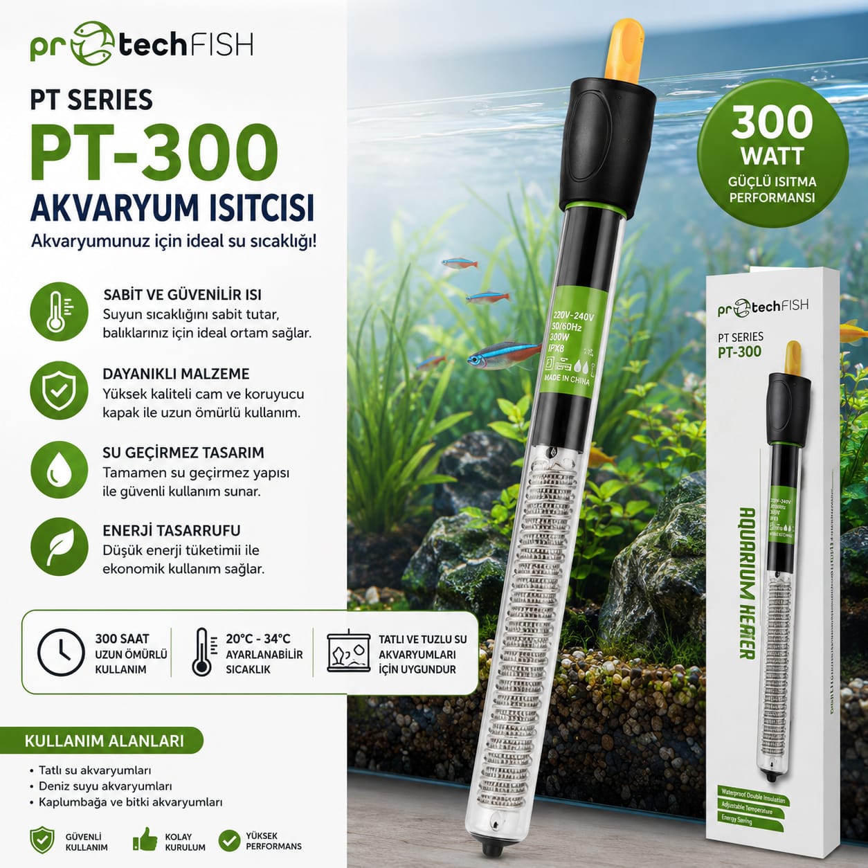 ProtechFish PT-300 Akvaryum Isıtıcısı – 300 Watt