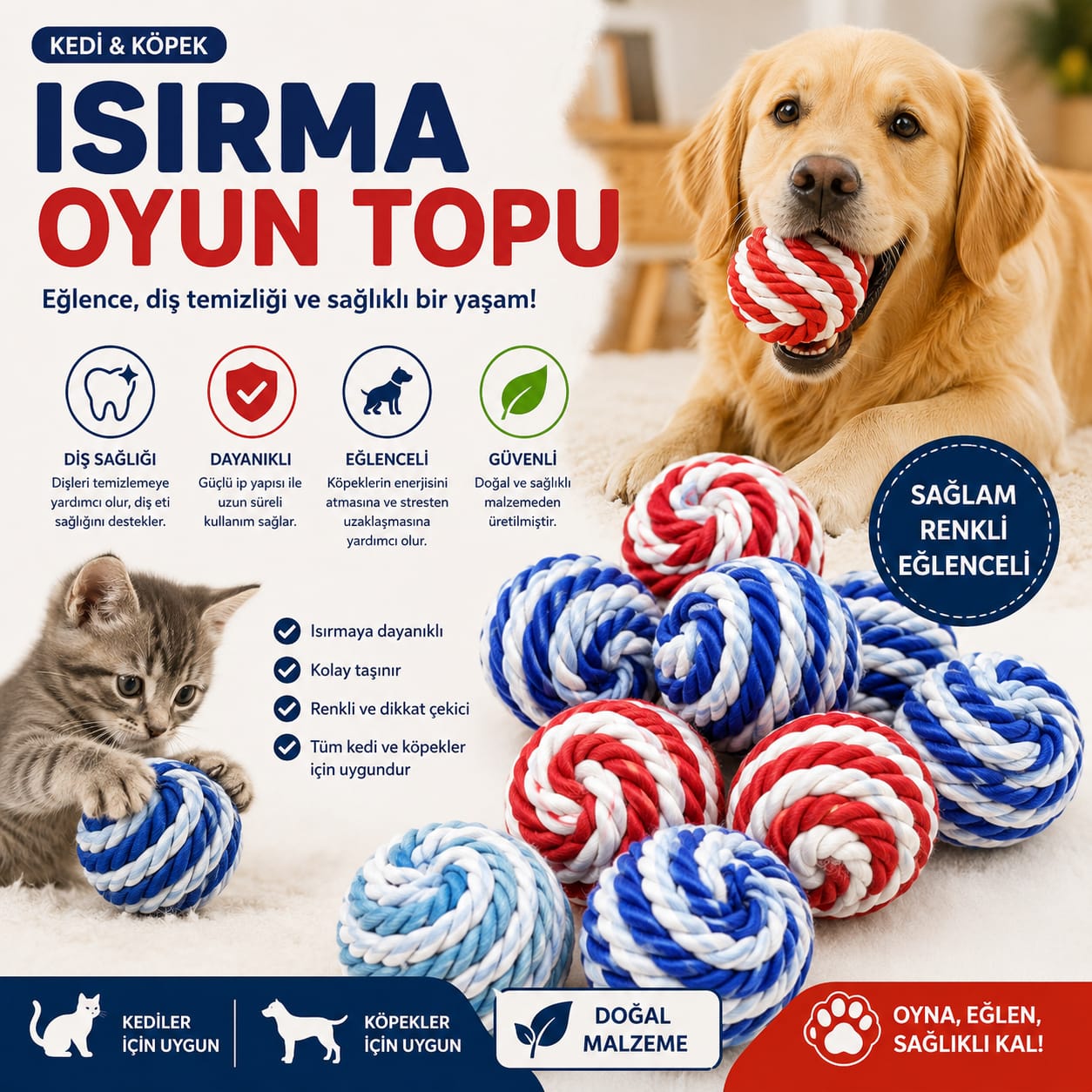 Kedi & Köpek Halat Isırma Oyun Topu
