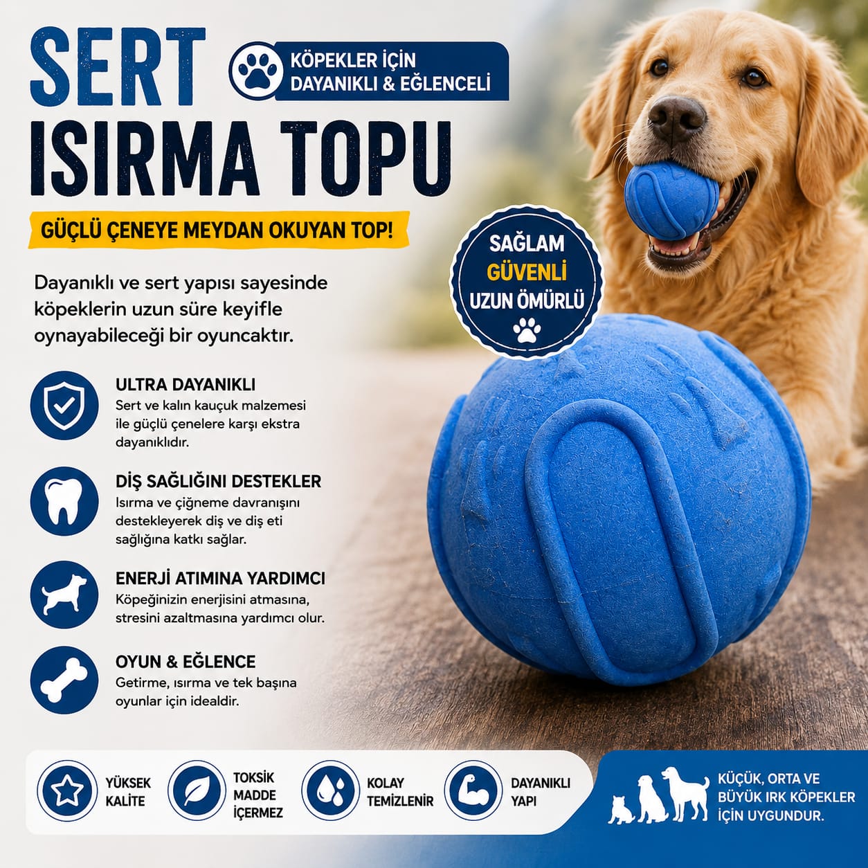 Sert Kauçuk Köpek Isırma Topu