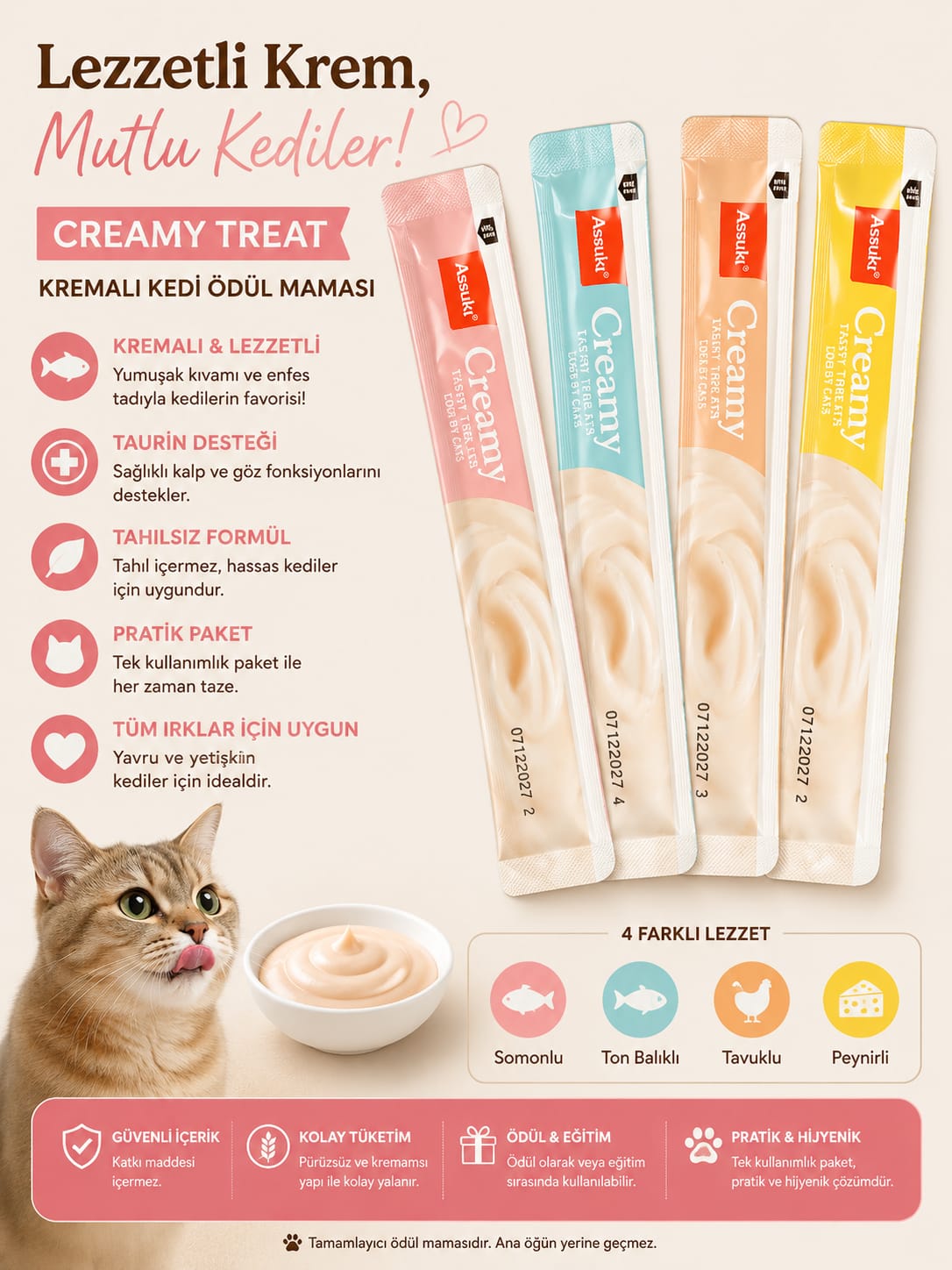 🐱 Asuku Creamy Treat Kremalı Kedi Ödül Maması 🐱 1 Adet