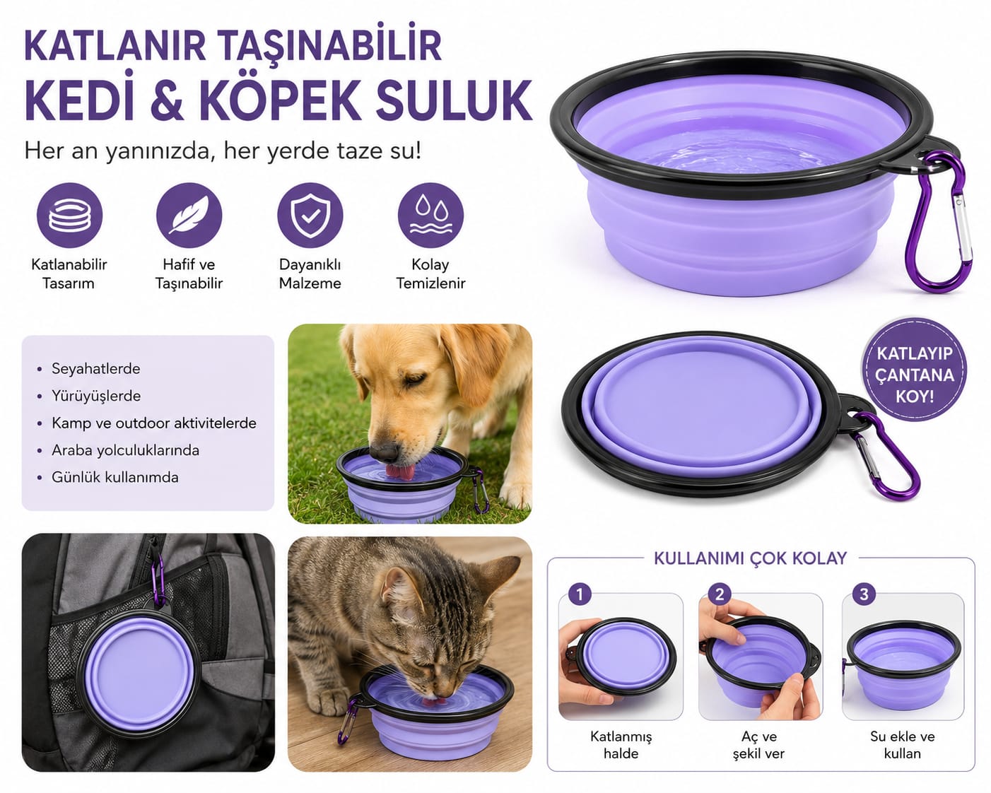 🐾 Katlanabilir Taşınabilir Kedi & Köpek Suluğu 🐾