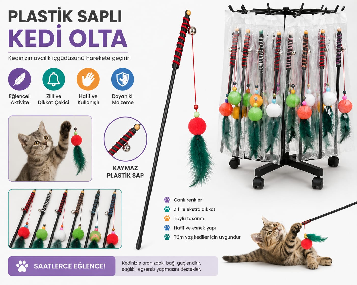 🐱 Plastik Saplı Kedi Oltası 🐱