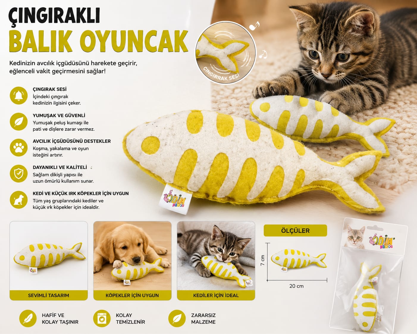 Çıngıraklı Balık Şeklinde Kedi Oyuncağı