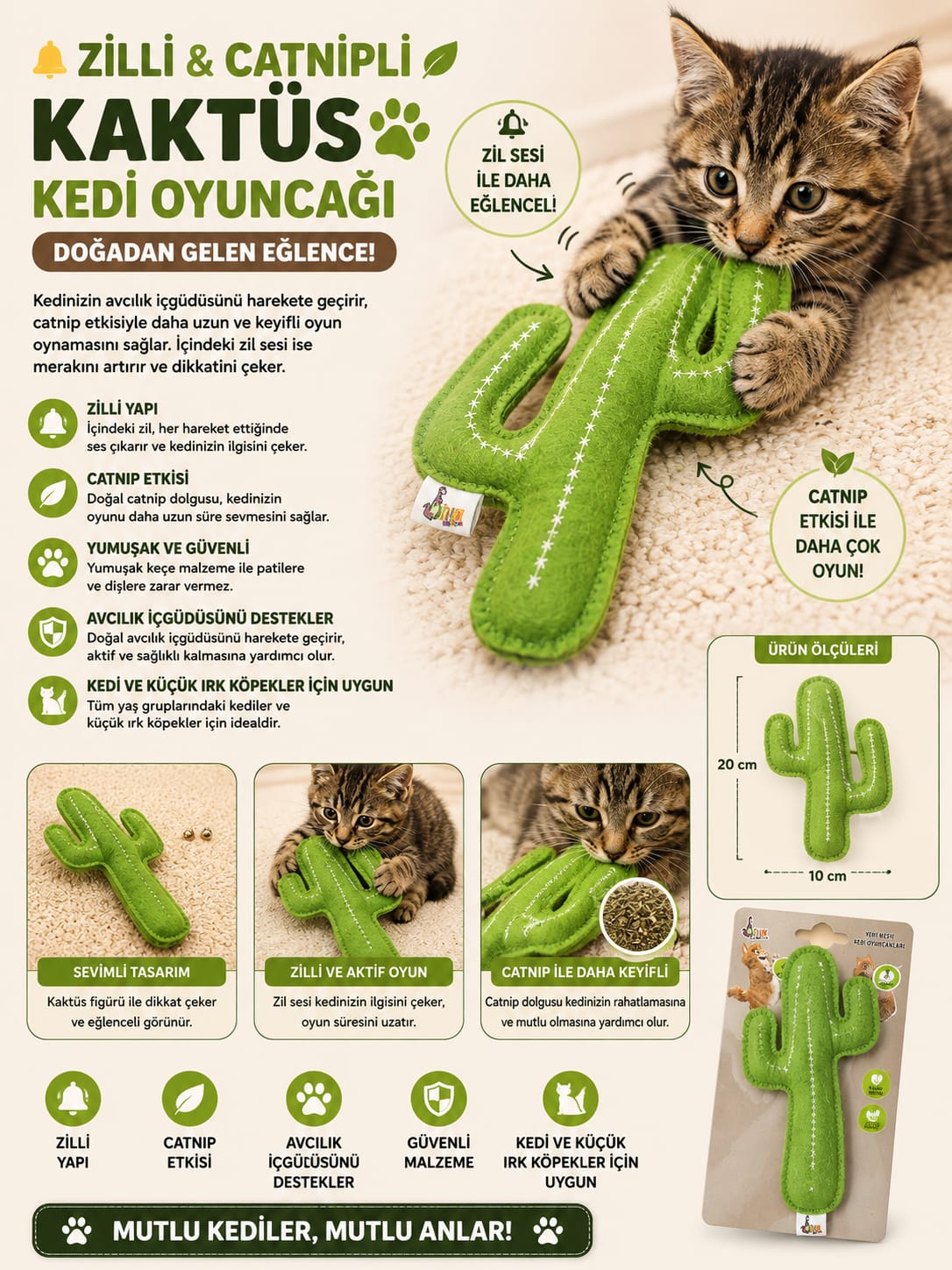 Zilli Catnipli Kaktüs Kedi Oyuncağı
