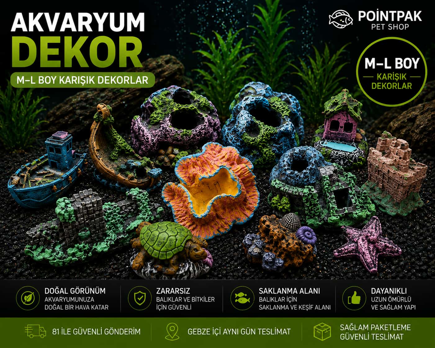 M–L Boy Karışık Akvaryum Dekorları