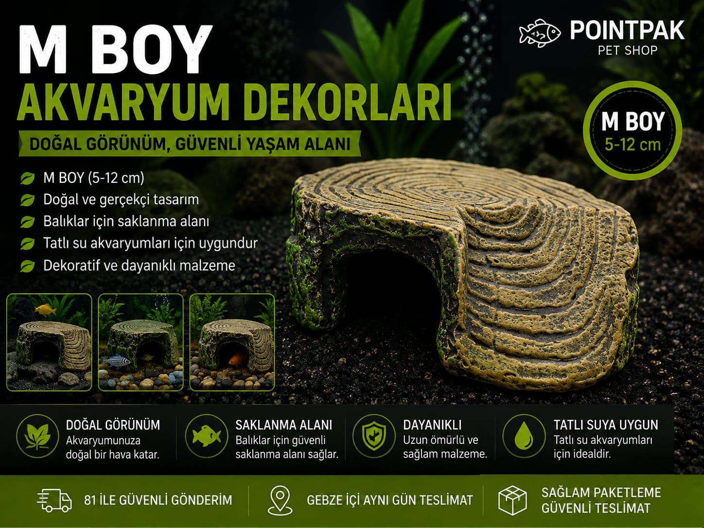 M Boy Mağara Akvaryum Dekoru