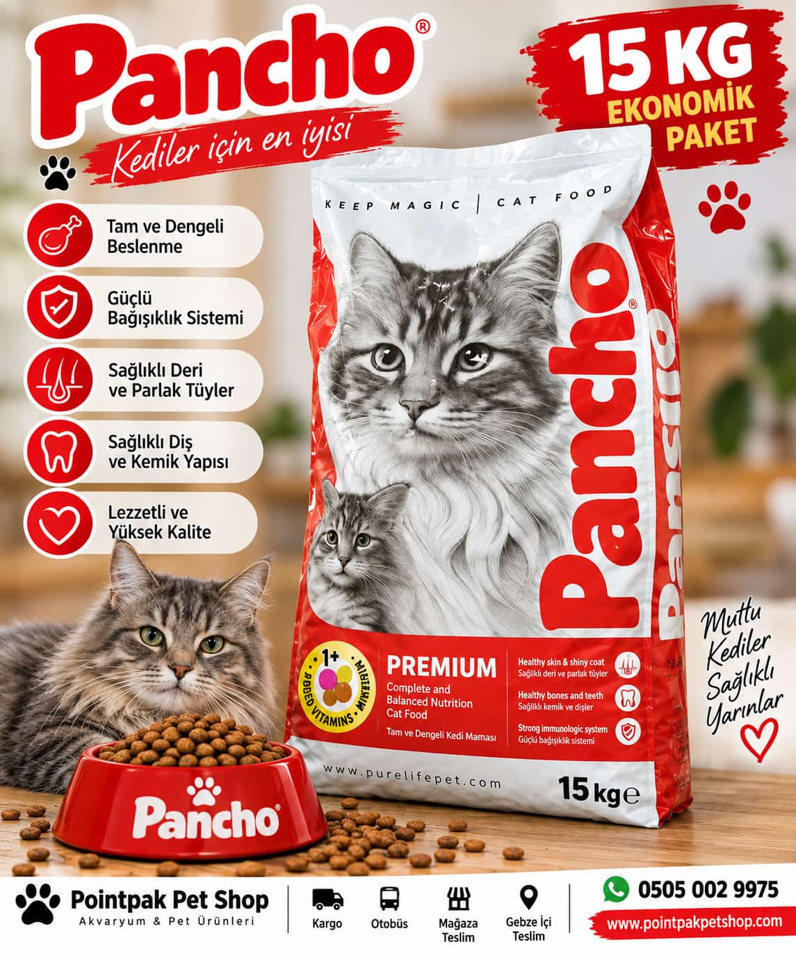 PANCHO 15 KG YETİŞKİN KEDİ MAMASI RENKLİ TANELİ